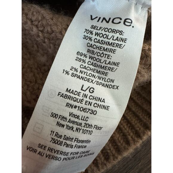 Vince Cashmere Wool Half-Zip Funnel Neck Sweater Womens Large Tan Soft Cozy Knit - Picture 7 of 10